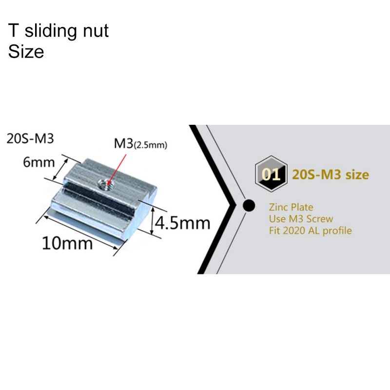 KOOTANS 100pcs 2020 Series Sliding T Nuts Metric M3 Thread Slide in Hammer Head T-Nut for Standard 6mm T-Slot Aluminum Extrusion Profile - Image 2